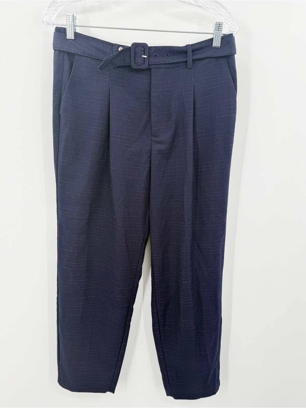 Modcloth Belted Navy Blue /Pink Straight Leg Classic Pants‎ Size Large